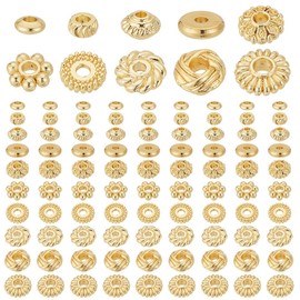 PH PandaHall Pack of 100 18 Carat Gold Spacer Beads, 10 Styles, Metal Beads, Flat Round Flowers, Rondelle Beads, Loose Beads for Multilayer Bracelets, Necklaces, Earrings, Satellite Jewellery Making