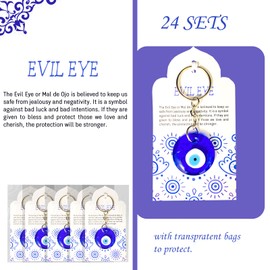YRUKOMU 24 Sets Blue Evil Eyes Keychains Birthday Party Favors Turkish Good Luck Charms Gifts Bulk Navy Witch Gifts with Gift Tags Bags for Women Welcome Back to School Gifts Bulk for Students