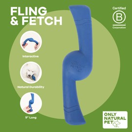 Only Natural Pet Rubber Bond Building Fetch Tug Dog Toy - Stick Floating Small Puppy Teach Durable Throw Launcher Flying Frisbee Boomerang Tough Aggressive Puller Chewers - Fling & Fetch/Dark Blue