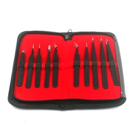 Precise Canada Precision Tweezer Set,10 Pack Best ESD Tweezers Set Stainless Steel Long Tweezers with Curved,Pointed,Slanted Tips for Eyebrow,Eyelash Extension,Craft, Jewelry, Soldering & Laboratory W