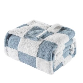 Yagle Mate Fleece Baby Blanket for Boys 3D Checkerboard Design, Warm Cozy and Fluffy Infant Newborn Toddler Small Receiving Blankets for Crib Stroller, 30x40 Inches, Blue