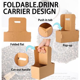Vakerga 2 Cup Kraft Drink Carrier with Handles,20 Pack Portable Foldable Drink Carrier for Delivery,Cup Carriers for Hot or Cold Drinks,Coffee Carrier, Food Delivery,Take Out Cup Carriers.