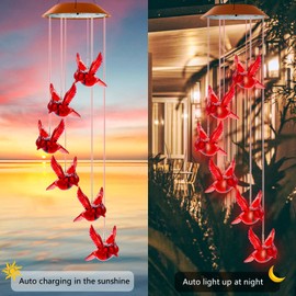 Cardinal Solar Wind Chimes for Outside, Cardinal Wind Chimes Gifts for Mom Grandma Women Wife Girls, IP65 Waterproof Hanging Memorial Red Bird LED Lights for Holiday Garden Yard Window Outdoor Decor