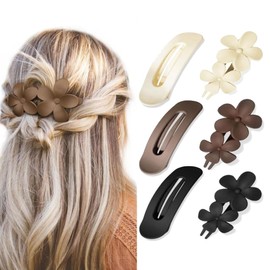 6 Flat Hair Clips, Double Floral Flat Matte French Fashion Women'S Accessories. There Are Two Shapes Suitable For Coarse Hair And Fine Hair