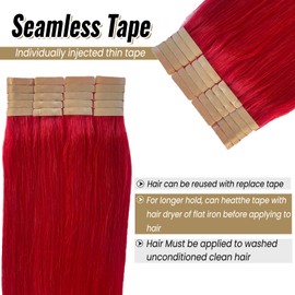 Red Tape In Extensions Skin Weft Tape Ins Colored Hair Extensions 60g 20pcs Silky Straight 100% Real Human Hair Extension For Women 22“