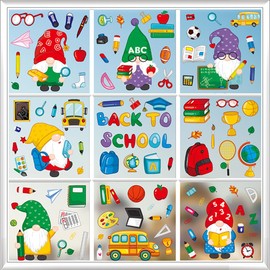 9 Sheets Back to School Window Clings Stickers Gnome Bus Stationery Supplies Double-Sided Decal First Day of School Welcome Back to School Supplies for Classroom Blackboard Wall Glass Decoration