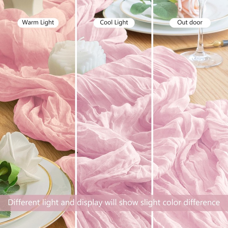 Wokceer Cheesecloth Table Runner 2Pack 10FT Blushing Pink Christmas Boho