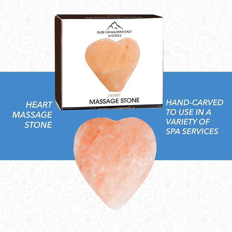 Pure Himalayan Salt Works Heart Massage Stone, Pink Crystal Hand-Carved