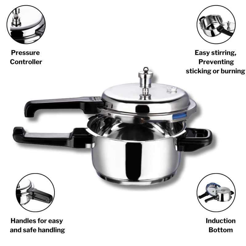 Vinod V-10L Stainless Steel Sandwich Bottom Pressure Cooker, 10-Liter
