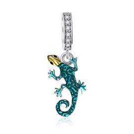 URONE Lizard Charm Beads, Suitable for Charm Bracelets for Women, 925 Sterling Silver Gecko Pendant, Pearl Jewellery, Gifts for Women, Bracelet and Necklace, Sterling Silver, No Gemstone