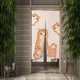 Leowefowa Japanese Noren Doorway Curtains Long Type Japanese Window Treatment Door Tapestries Curtain for Privacy Partition Divider Panel Home Kitchen Room Decors 28.3" Width x 47.2" Long (Funny Cats)