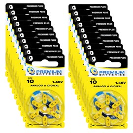 Premium Batteries Size 10 1.45V Hearing Aid Battery Yellow Tab (120 Batteries)