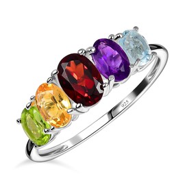 TJC Five Stone 925 Sterling Silver Ring for Women and Girls Garnet Citrine Amethyst Multi Gemstones Size U