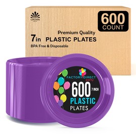 Exquisite 7 Inch Purple Plastic Plates - 600 Count - Solid Color Disposable Plates - Purple Dinner Party Plates For All Occasions - Purple Plastic Party Plates For Parties