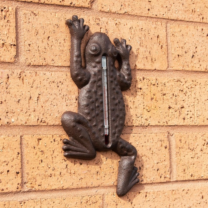 Cast Iron Frog Garden Thermometer 10x22.5cm Brown Rustic Outdoor Wall