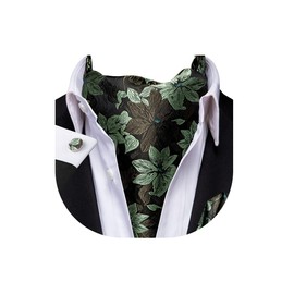 Dubulle Sage Green Brown Flower Ascot Tie for Men Self Tie Mens Cravat and Pocket Square Cufflinks Wedding Business