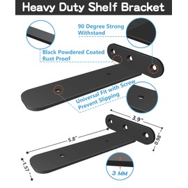 Floating Shelf Brackets 6 Pcs of 6 inch Heavy Duty Industrial Shelves Bracket Metal Hidden Invisible L Cast Corner Brackets Hardware for Shelves Support DIY Modern Iron Finish Decorative Wall