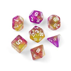 QUTHZZHY D&D D20 D12 D10 D8 D6 D4 - Set di 7 dadi poliedrici per Dungeon and Dragons, MTG, dadi da gioco RPG, giochi da tavolo D&D D20 D12 D10 D8 D6 D4 (viola e giallo)
