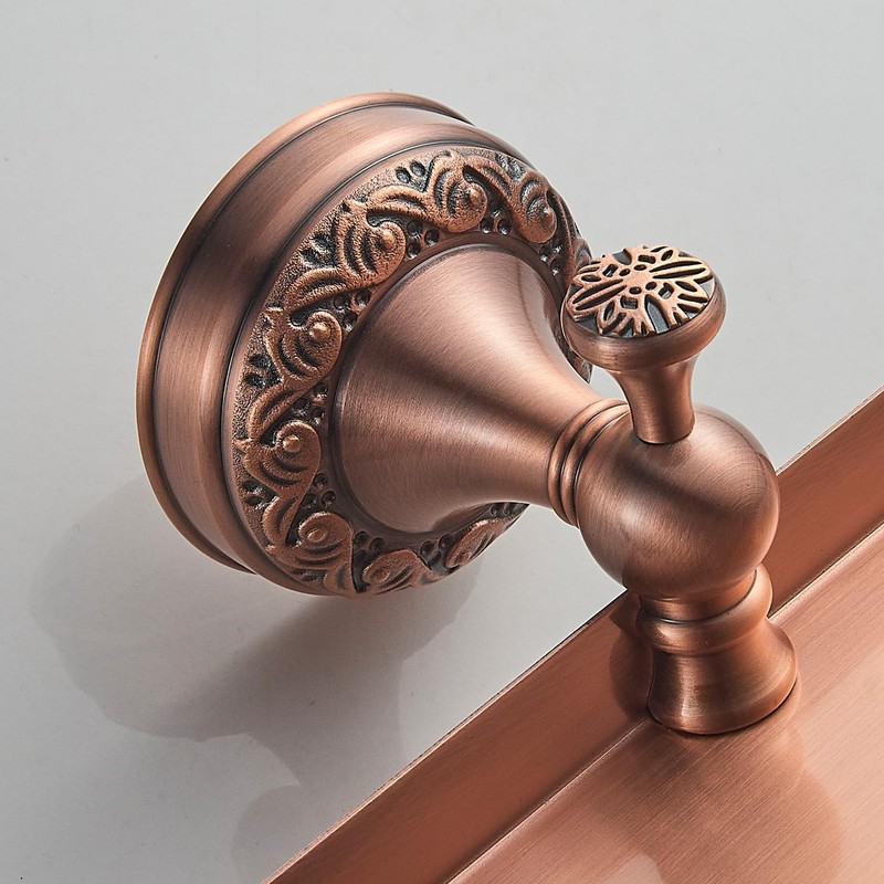 Red Copper Bath Toilet Paper Holder with Phone Shelf, Wall