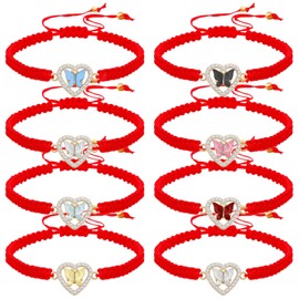 10Pieces Heart Crystal Rhinestone Butterfly Bracelets Adjustable String Cute Butterfly Charm Red Woven Rope Friendship Bracelet for Women Fairy Party Favor