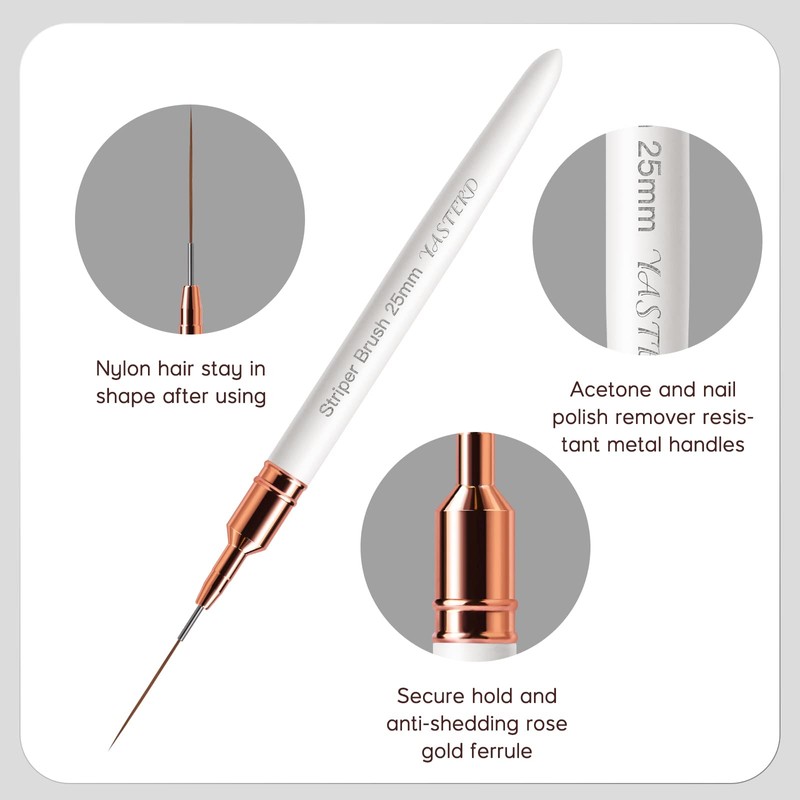 Yasterd 6pcs Striper Brush Set -Long Lines, Thin Details, Elongated