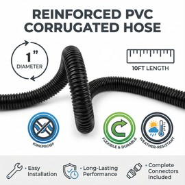 MPOBSP Corrugated Pond Tubing - Flexible, Kinkproof, Reinforced PVC Hose for Water Gardens, Pumps, Waterfalls & Aquaculture (10 Feet Black, 1.0 Inch)