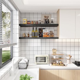 WELLAND 12" Deep Floating Shelves Espresso, Espresso Floating Shelves, 47.24" L x 11.81" D x 2" T, Deeper Than Others, Espresso