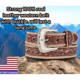 F&L CLASSIC mens Western full grain Leather belt Strap w/Snaps for Interchangeable Buckles, USA,7-941-64-size 32