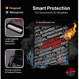Secure My Legacy Fireproof Document Bag - Fire Safe Document Holder with Fire Resistant and Water Resistant Storage for Emergency, Legal, Medical, Business, Family Documents - 11 x 15 Inches