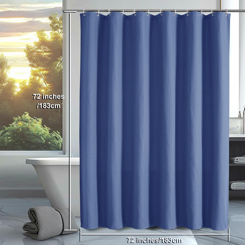 OVZME Blue Shower Curtain Set, Waffle Textured Heavy Duty Fabric