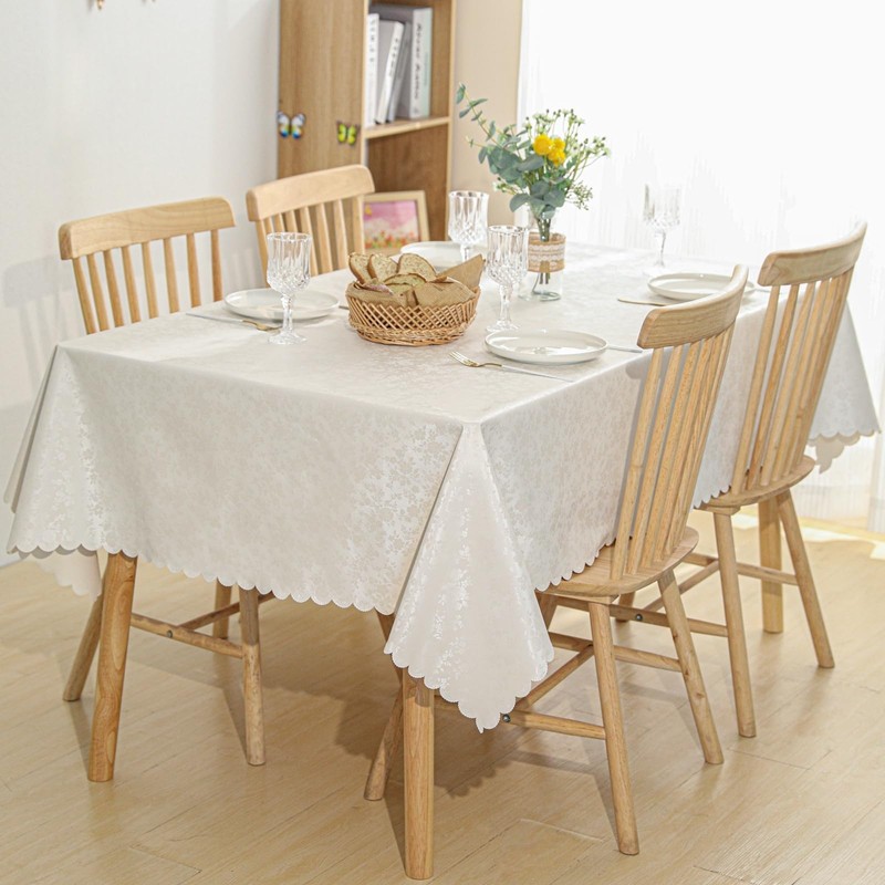 Rectangle Waterproof Jacquard Table Cloth, Wipeable Heavy Duty Vinyl Tablecloth,