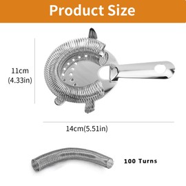 Hawthorne Cocktail Strainer, Stainless Steel Bar Strainer, Professional 4 Prong Strainer with 100 Wire Spring