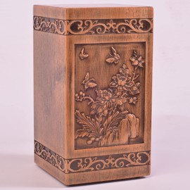 KIMNAG Wooden Cremation Urn for Human Wood Ashes Decorative Box Funeral Urns for Adult Male Female with Satin Bag Burial or Memorial Keepsake (Butterfly and Rose 250lbs)