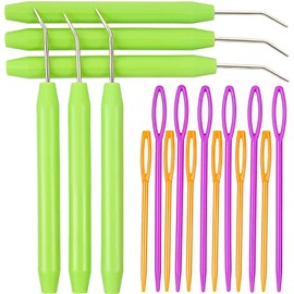 WILLBOND Knitting Loom Hooks, Crochet Hook Set, 6 Pcs Green Knit Loom Hooks with 12 Pcs Colorful Plastic Sewing Needles for Knifty Knitting Knitter Crafts