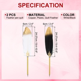 PATIKIL Feather Pen Quill, Feather Ballpoint Pen Bulk Refined Vintage Feather Calligraphy Pen for Guest Signature Wedding Bridal Office Writing, White/Black