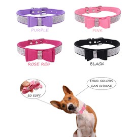 Rhinestone Dog Collar for Small Medium Large Dogs, Adjustable Leather Suede Bling Dog Collars，Diamond Bow Tie Puppy Collars for Boy and Girl.
