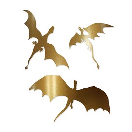 Overly Attached Decals 3 Dragons Flying Vinyl Decal for Car Truck Glass Window Laptop Electronics - 8" Gold Metallic