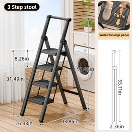 4 Step Ladder,Folding Step Stool with Widen Anti-Slip Pedals,Sturdy Carbon Steel Ladder,Convenient Handrail Heavy Duty Step Stool of 660lbs Capacity Step Stools for Adults Kitchen