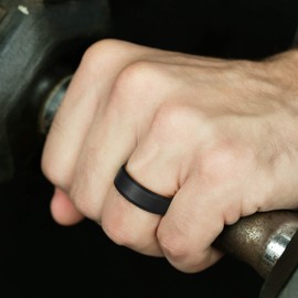 ROQ Silicone Rings, Breathable Silicone Rubber Wedding Ring Band for Men with Comfort-Fit Design, 8mm Beveled Duo, 4 Pack - Black, Red, Orange, Light Blue Colors - Size 10