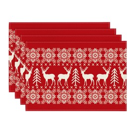 Artoid Mode Red Reindeers Christmas Placemats Set of 6, 30 x 45cm Seasonal Winter Merry Xmas Holiday Vintage Washable Table Mats