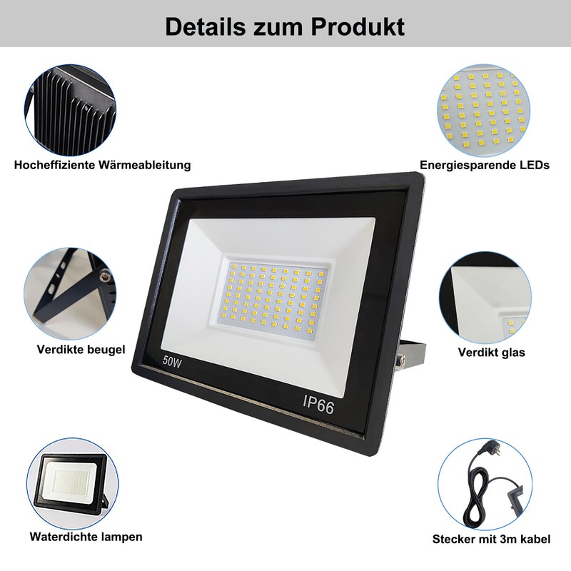 Hopelit 50 W LED Outdoor Spotlight with 3 Metre Plug,