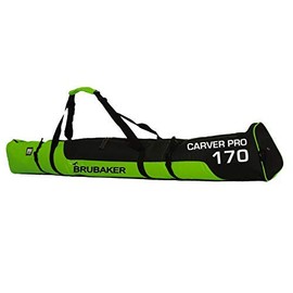 BRUBAKER Combo Ski Boot Bag and Ski Bag for 1 Pair of Ski, Poles, Boots, Helmet, Gear and Apparel - Available in 66 7/8" (170 cm) or 74 3/4" (190 cm) - Green/Black