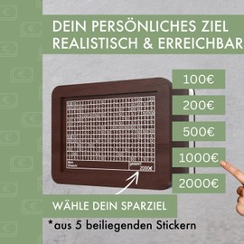 Lumeestar Wooden Money Box with Goal - Motivational Money Box with Numbers Ticking for Dreams & Goals - Money Saving Box Reusable - Ideal for 100 to 2000 Euro Savings Goals