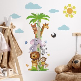 Jungle Animals Climbing Tree Wall Decals Monkey Lion Elephant Giraffe Wall Stickers Baby Nursery Classroom Kids Room Living Room Home Decor (style1)