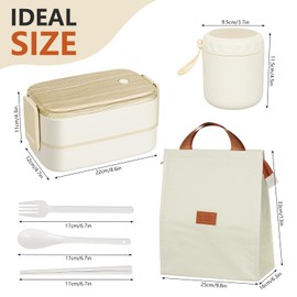 UHAPEER 2 tier Bento Lunch Box with Lunch Bag, Soup Contaniner, Cutlery, Bento Boxes with Adjustable Compartments, Lunch Boxes for Adults and Kids, Leakproof Container Lunchbox for Work and School