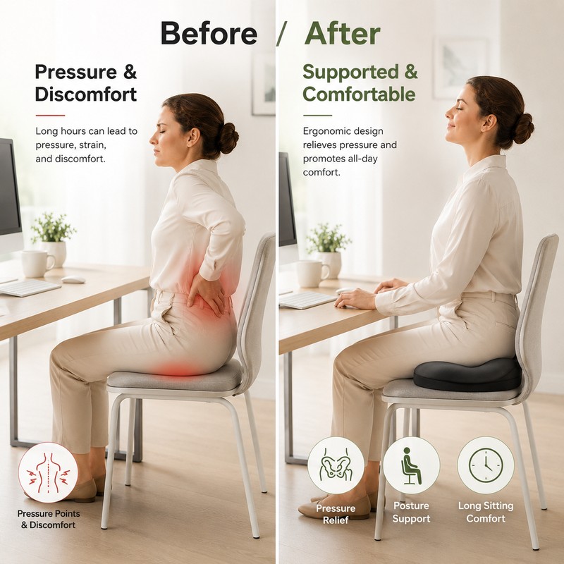 Donut Seat Cushion for Sitting Comfort – Memory Foam Tailbone