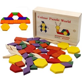OFKPO Great Tangram Gift Tangrams Set Brain Puzzles for Kids Colorful Wooden Geometry Games Jigsaw Puzzles Pattern Blocks (60PCS)