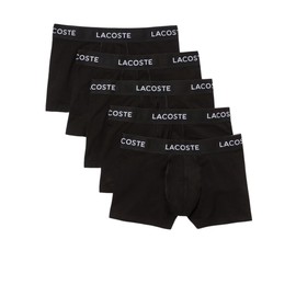 Lacoste Men's Cotton Stretch Essentials Trunks, 5-pack, Black With Black Waistbands (New), X-Large