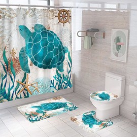 DDS-DUDES Sea Turtle Shower Curtain, Blue Ocean Shower Curtains Sets, Funny Shower Curtains with 12Hooks, Polyester Fabric Waterproof Curtains for Bathroom Beach Theme Decor 71" x 71" (Ocean 10)
