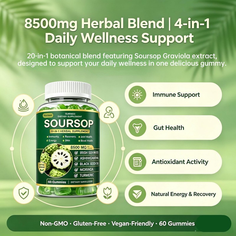 Govixed Soursop Gummies, 8500mg 20-in-1 Herbal Extracts for Overall Health-Enhancing,